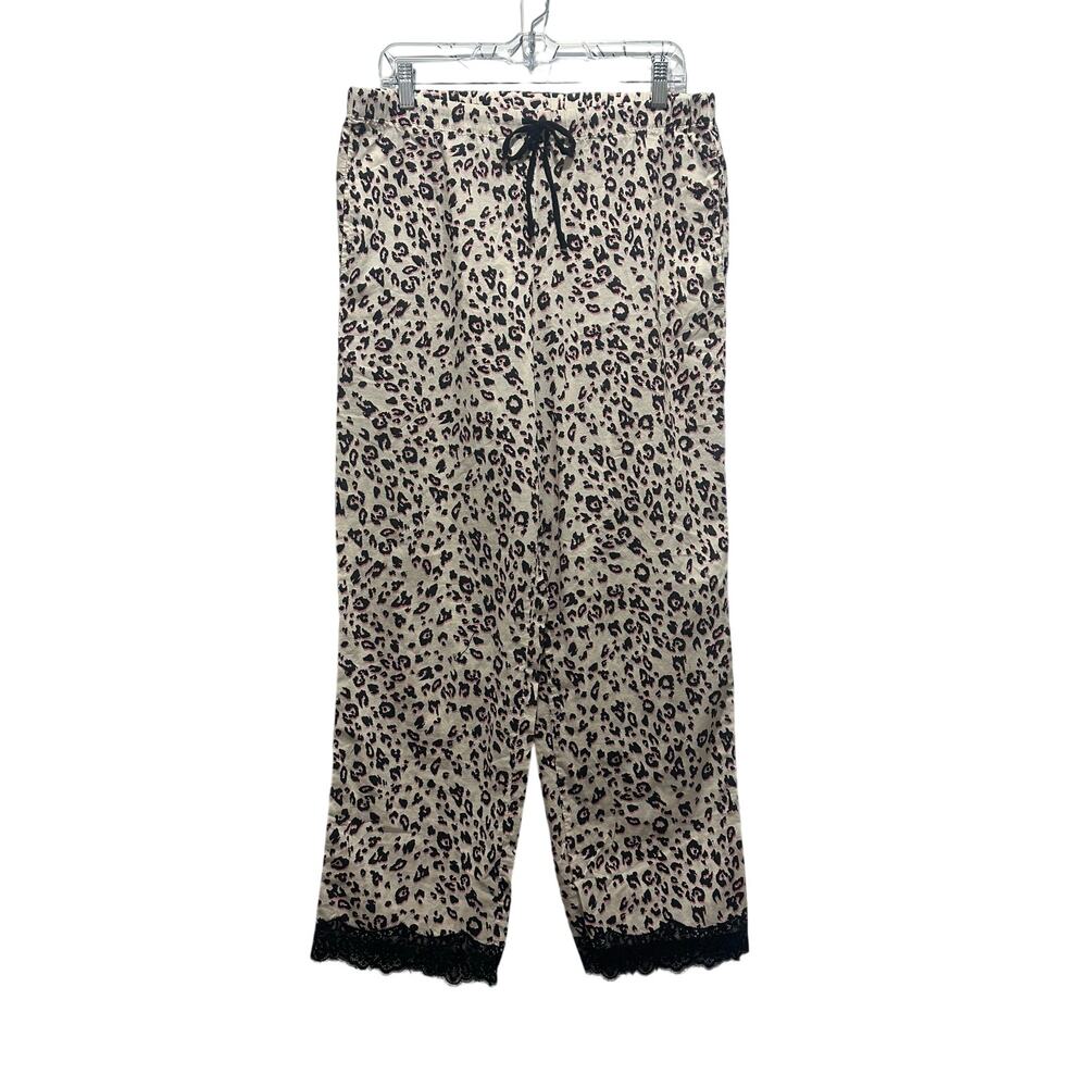 VICTORIA'S SECRET 100% Cotton White Black Pink Leopard Print PJ Bottoms LARGE